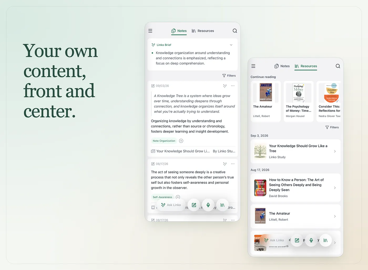 Linko Home with dedicated Notes and Resources tabs